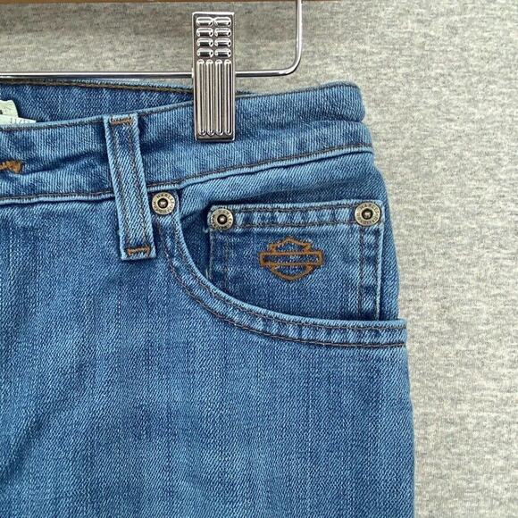 VTG Harley Davidson Jeans Womens 4 Blue Distressed Bootcut Mid Rise Motorcycle - Picture 6 of 13